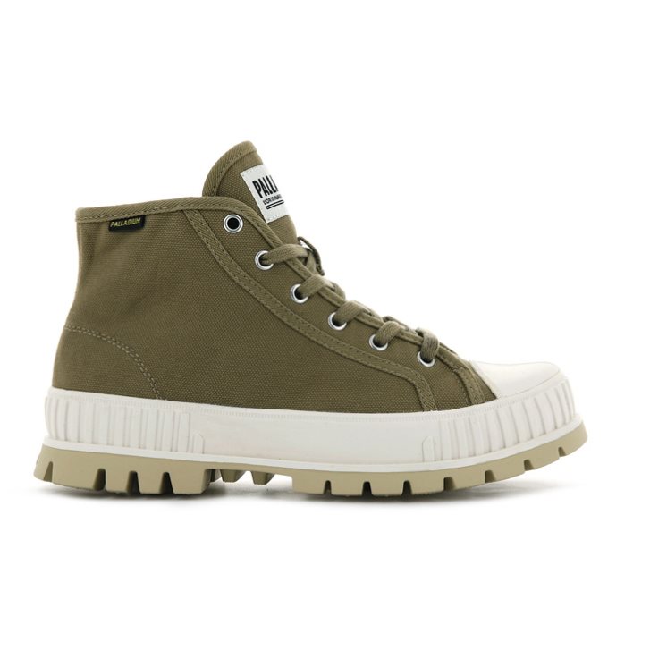 Palladium Pallashock Mid OG High Tops Women\'s Sneakers Olive | UK Q143-DRO